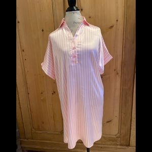 Ekouaer pink and white striped night gown